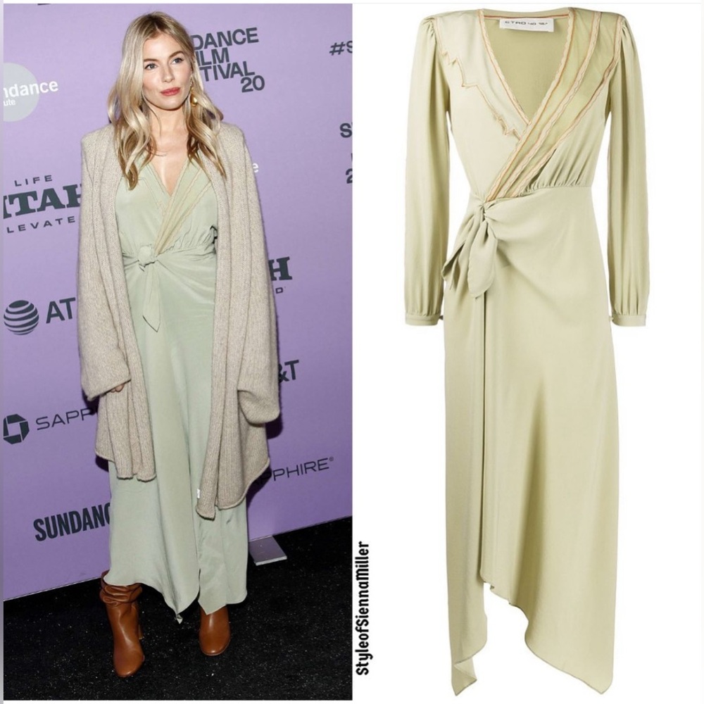 Etro Light Green Long Sleeve Wrap Dress